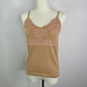 Sandra Angelozzi - Beige Cotton Floral Lace Tank Top